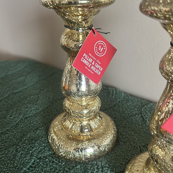 Martha Stewart Mercury Glass Pillar Candle Holder Gold Tone Set of 2 NEW - Picture 5 of 7